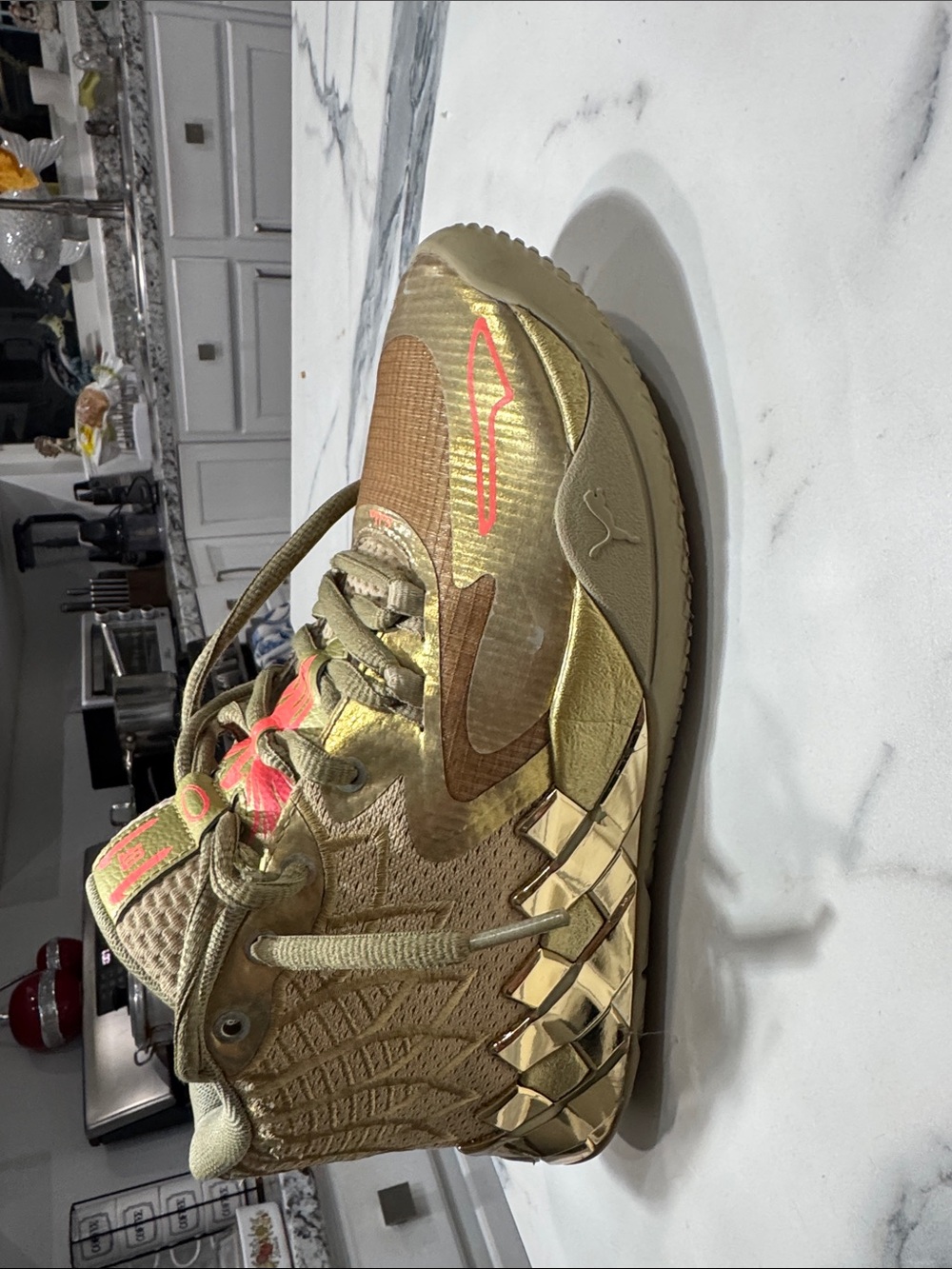 Puma Kids Gold and Pink High-Top Sneakers